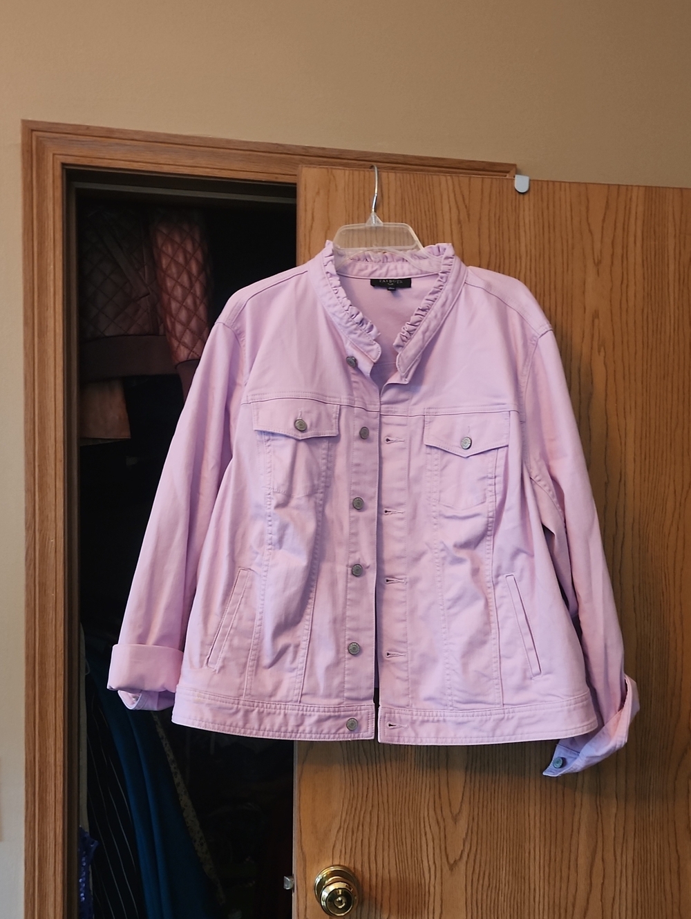 Talbots Pastel Pink Ruffle-Collar Denim Jacket